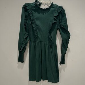 Green ruffle mini dress
